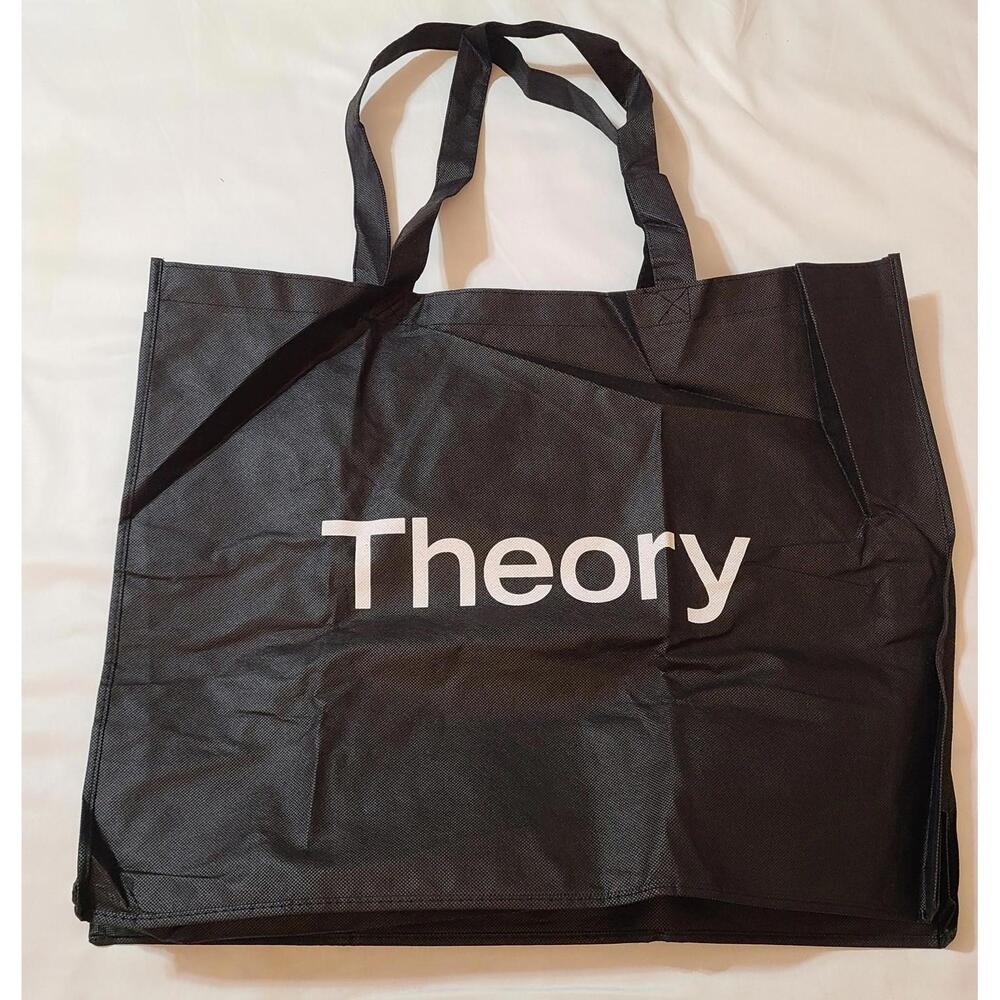 Theory Black Reusable Tote Bag 21"x18"x5.5" Large Shoulder Shopping Travel Pouch